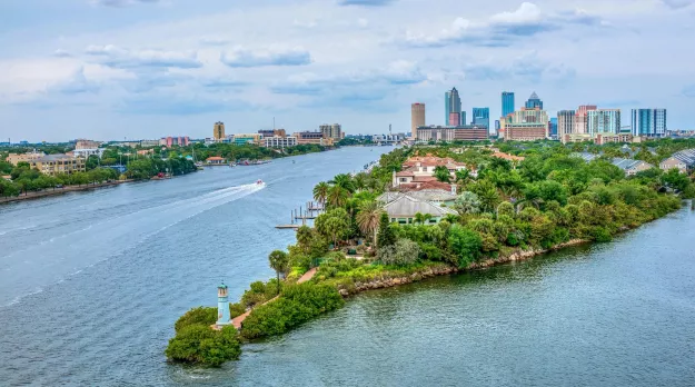 An image of Tampa, looking up the river toward the downtown area. 